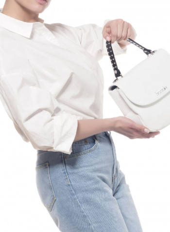 Naomi Logo Detail Shoulder Bag White/Black/Silver
