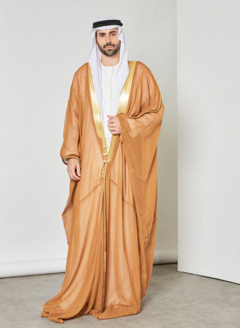 Contrast Piping Detail Bisht Cloak Brown