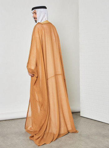 Contrast Piping Detail Bisht Cloak Brown