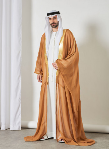 Contrast Piping Detail Bisht Cloak Brown