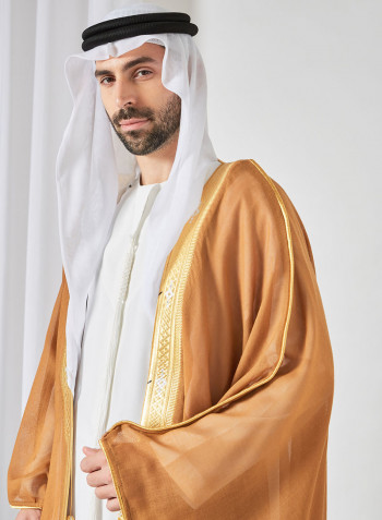 Contrast Piping Detail Bisht Cloak Brown