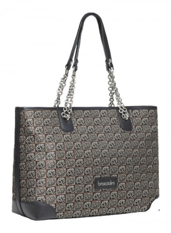 Logo Detail Monogram Tote Bag Black/Silver/Grey