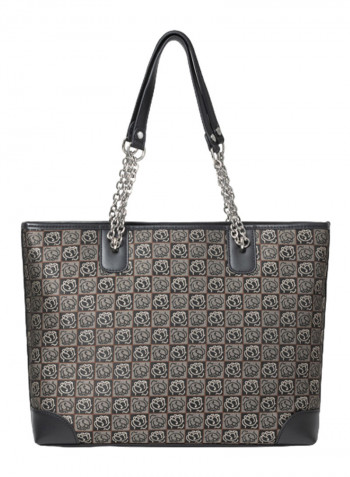 Logo Detail Monogram Tote Bag Black/Silver/Grey