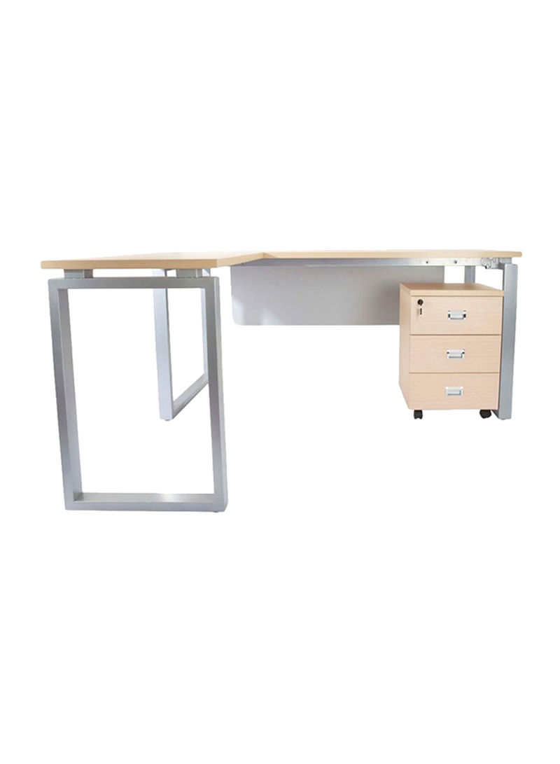 Carre Workstation Desk With Mobile Drawers Beige/Silver 160x75x160centimeter