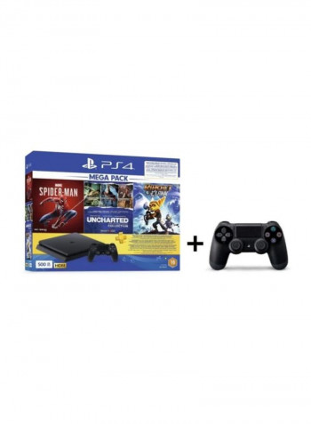 PlayStation 4 Slim 500GB Console With 2 Games(Spiderman And Uncharted : The Nathan Drake Collection With Ratchet And Clank)