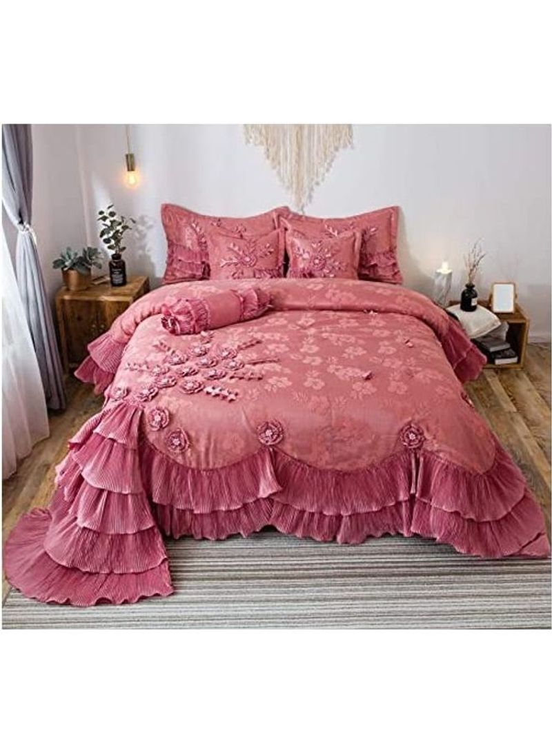 Ruffled Victorian Comforter Set Cotton Pink Queen
