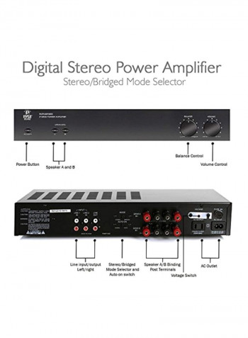 2-Channel Stereo Power Amplifier PAMP1000 Black