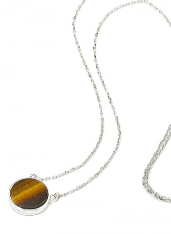 18 Karat White Gold Tiger Eye Single Stone Necklace