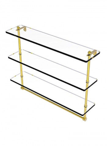 Triple Tiered Integrated Towel Bar Glass Shelf Clear/Gold 22inch