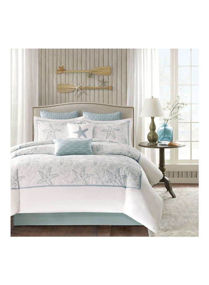 4-Piece Cotton Embroidered Comforter Set White/Blue California King