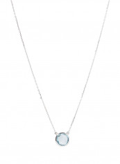 18 Karat White Gold Blue Topaz Single Stone Necklace
