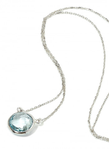 18 Karat White Gold Blue Topaz Single Stone Necklace