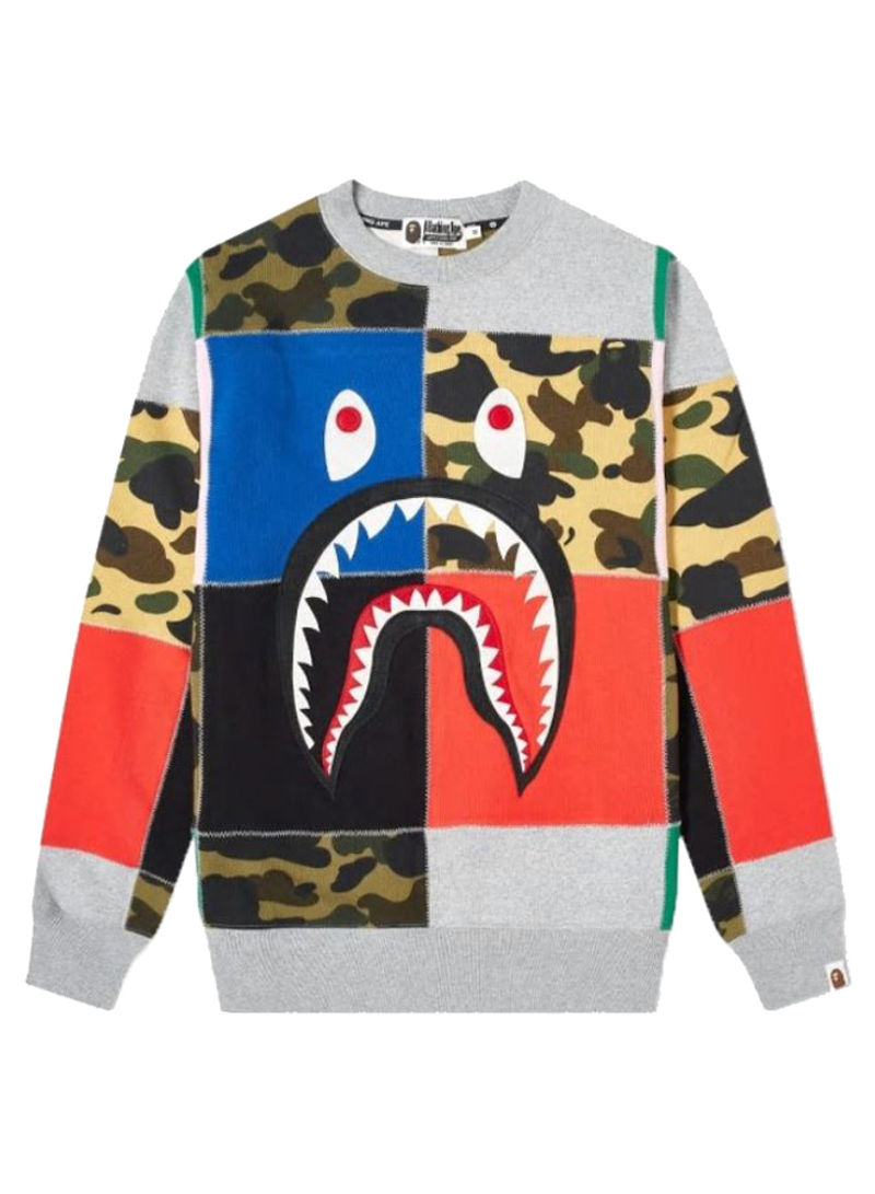 Patchwork Shark Wide Crewneck Sweatshirt Multicolour