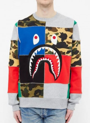 Patchwork Shark Wide Crewneck Sweatshirt Multicolour