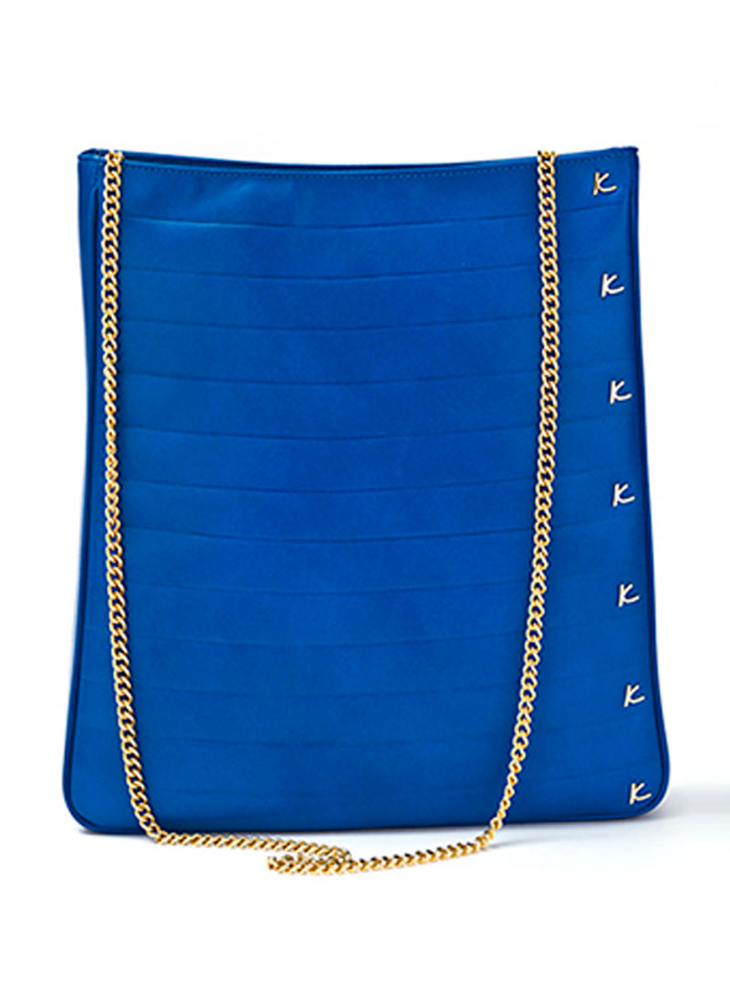 Viva Leather Tote Bag With Chain Blue