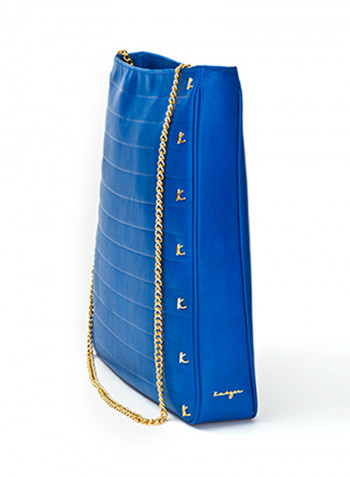 Viva Leather Tote Bag With Chain Blue