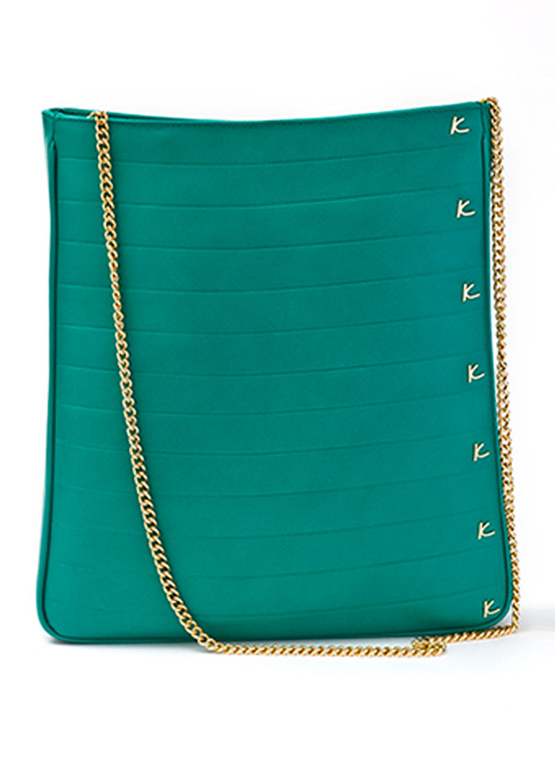 Viva Leather Tote Bag With Chain Teal