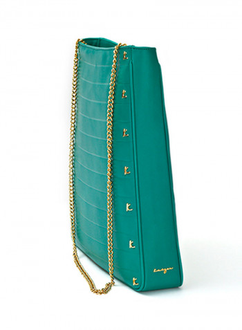 Viva Leather Tote Bag With Chain Teal