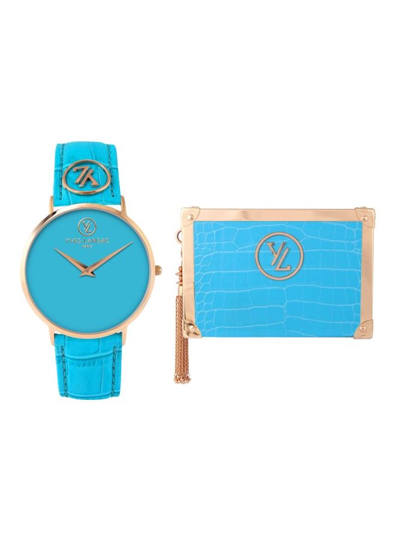 Women's Leather Analog Watch With Handbag Y6501-34