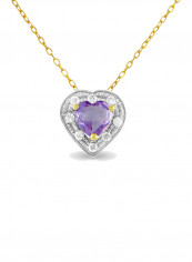 18K Gold Diamonds And Amethyst Necklace 0.08 Carat