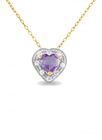 18K Gold Diamonds And Amethyst Necklace 0.08 Carat