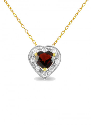 18K Gold Diamonds And Garnet Necklace 0.08 Carat