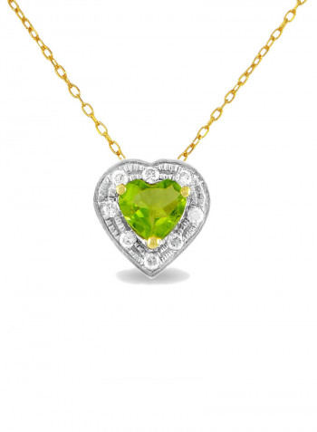 18K Gold Diamonds And Peridot Necklace 0.08 Carat