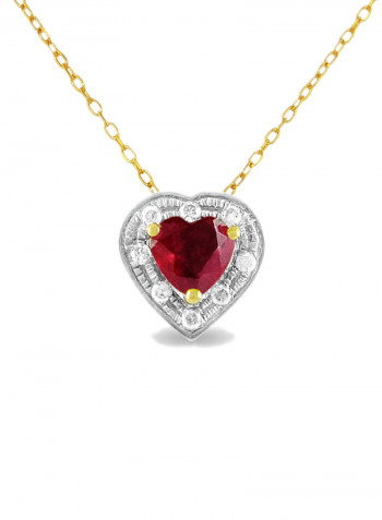 18K Gold Diamonds And Ruby Necklace 0.08 Carat