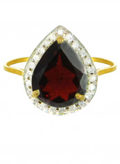 18K Gold Genuine Diamond Drop Cut Garnet Ring 0.12 Carat