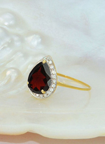 18K Gold Genuine Diamond Drop Cut Garnet Ring 0.12 Carat