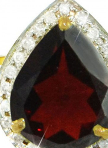 18K Gold Genuine Diamond Drop Cut Garnet Ring 0.12 Carat