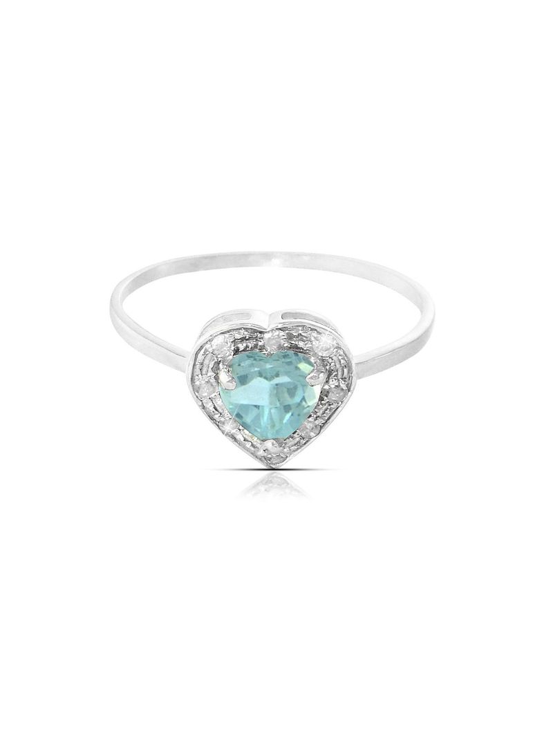 18K Solid Gold 0.6Ct Genuine Heart Cut Sky Blue Topaz 0.08Ct Genuine Diamonds Ring