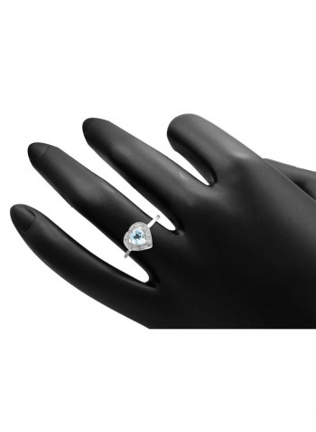 18K Solid Gold 0.6Ct Genuine Heart Cut Sky Blue Topaz 0.08Ct Genuine Diamonds Ring