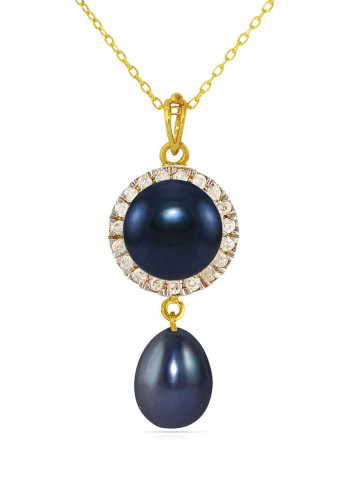 18 Karat Gold 0.10 ct Genuine Diamonds And Pearl Chain Necklace