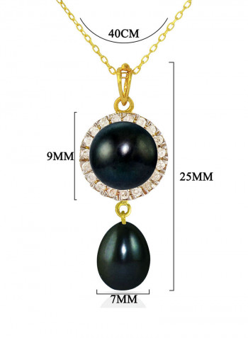 18 Karat Gold 0.10 ct Genuine Diamonds And Pearl Chain Necklace