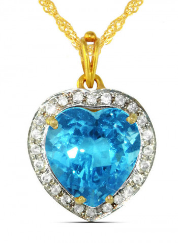 18K Gold Genuine Diamond Swiss Blue Topaz Pendant Necklace 0.14 Carat