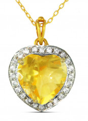 18K Gold Genuine Heart Cut Citrine Diamonds Necklace 0.14 Carat