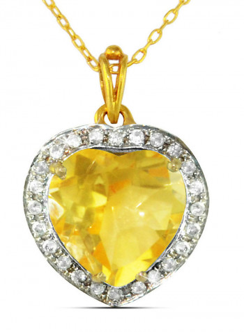 18K Gold Genuine Heart Cut Citrine Diamonds Necklace 0.14 Carat