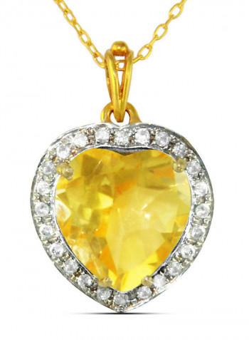 18K Gold Genuine Heart Cut Citrine Diamonds Necklace 0.14 Carat