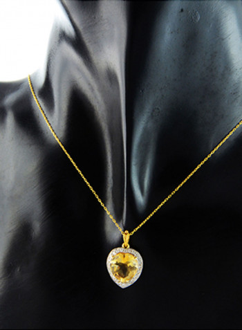 18K Gold Genuine Heart Cut Citrine Diamonds Necklace 0.14 Carat