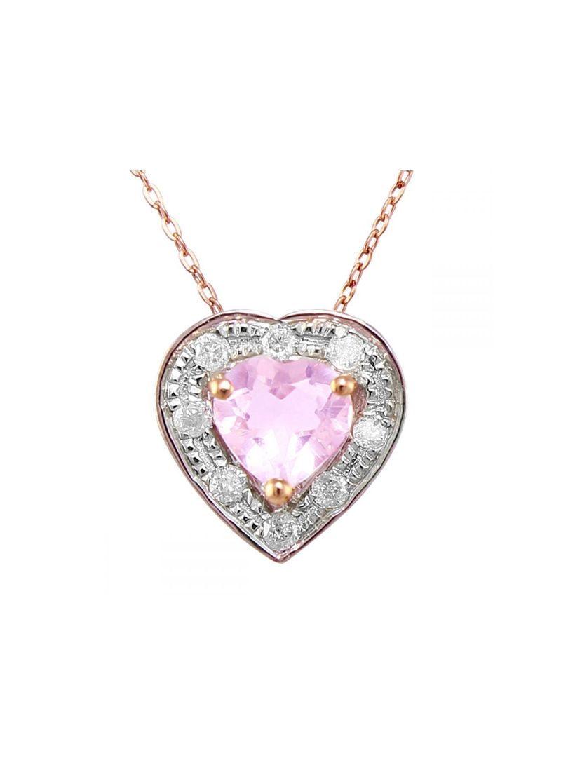 18K Rose And Gold And 0.08cts Diamonds And 5mm Genuine Rose Quartz Heart Necklace