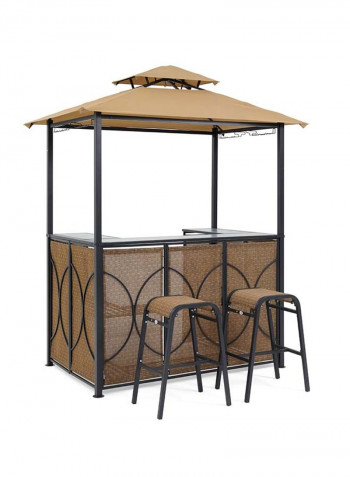 Kelly Steel Grill Gazebo With Counter Brown 193 x 120 x 240cm