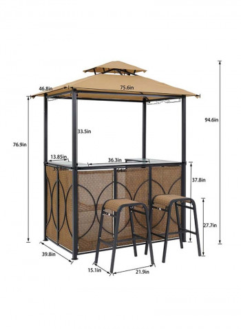Kelly Steel Grill Gazebo With Counter Brown 193 x 120 x 240cm