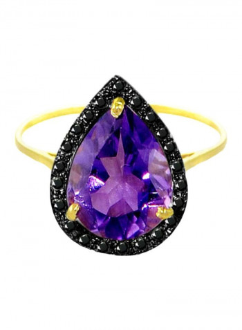 18 Karat Gold 0.12 Ct Genuine Diamonds Amethyst Cocktail Ring