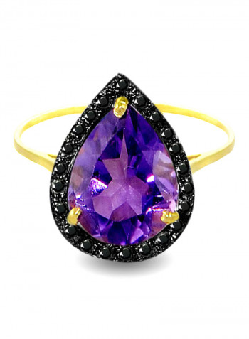 18 Karat Gold 0.12 Ct Genuine Diamonds Amethyst Cocktail Ring