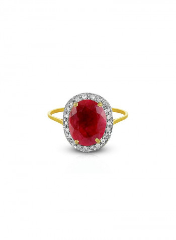 18K Gold 0.12ct Diamonds 10mm Oval Ruby Ring