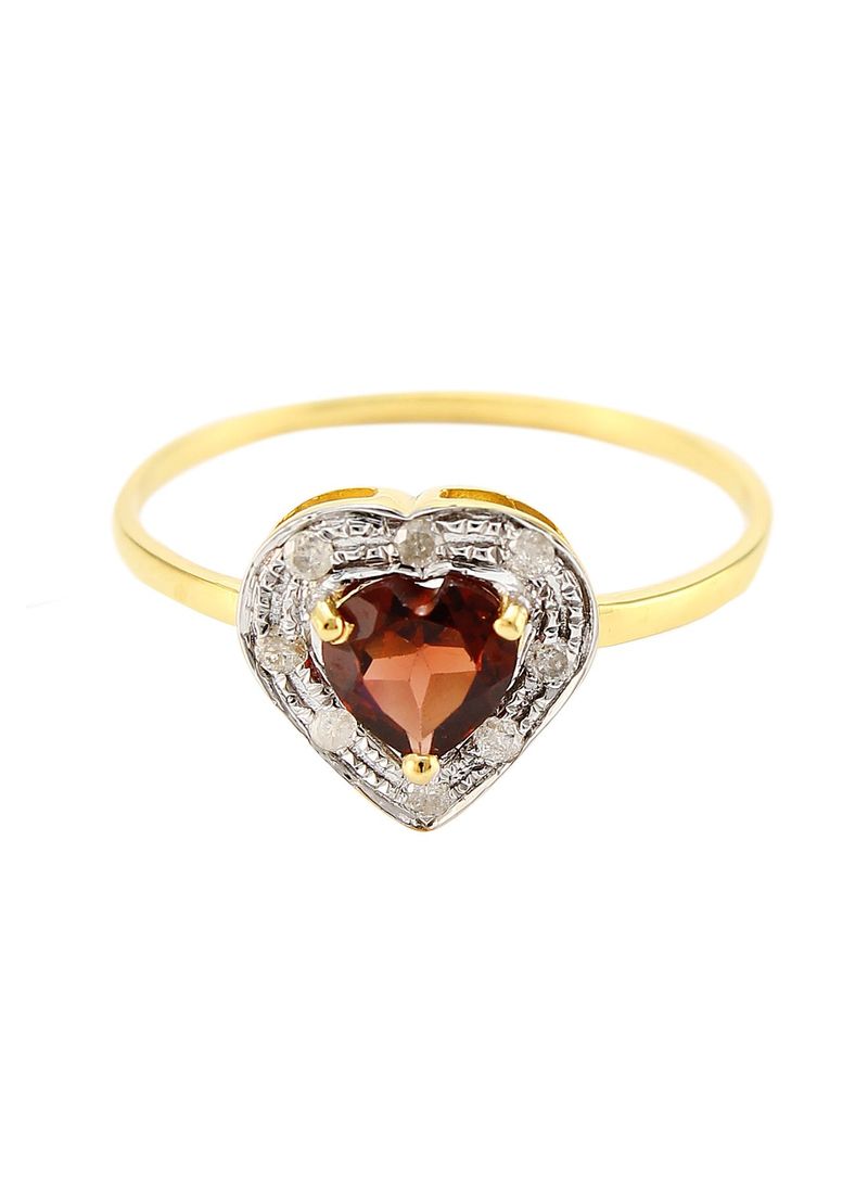 18K Solid Gold 0.6Ct Genuine Heart Cut Garnet 0.08Ct Genuine Diamonds Ring