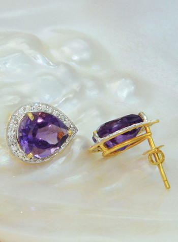 18 Karat Gold Genuine Diamond Drop Cut Amethyst Earrings