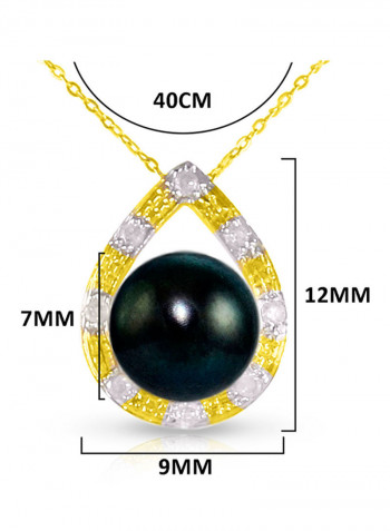 18 Karat Solid Gold 0.08 Carat Diamonds With 7 mm Pearl Drop Pendant Necklace
