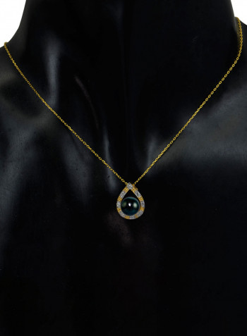 18 Karat Solid Gold 0.08 Carat Diamonds With 7 mm Pearl Drop Pendant Necklace